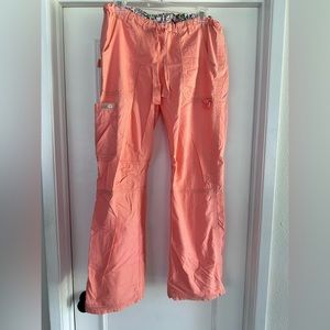 Koi Woman’s coral Scrub Pants Cotton Blend Cinch Ankle Cargo Pockets
